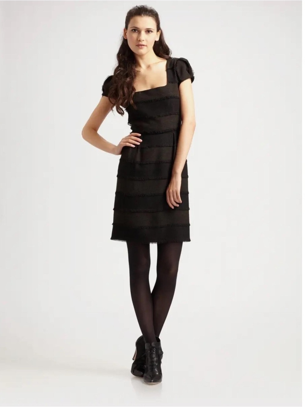 Nanette Lepore Catch Me Black Square-Neck Tiered Mini Dress 12